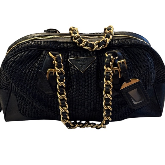 Vintage Prada& Cinghiale paglia black shoulder bag - Picture 1 of 16